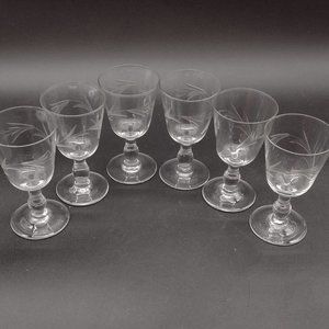 6 Etched Crystal Liqueur Glasses